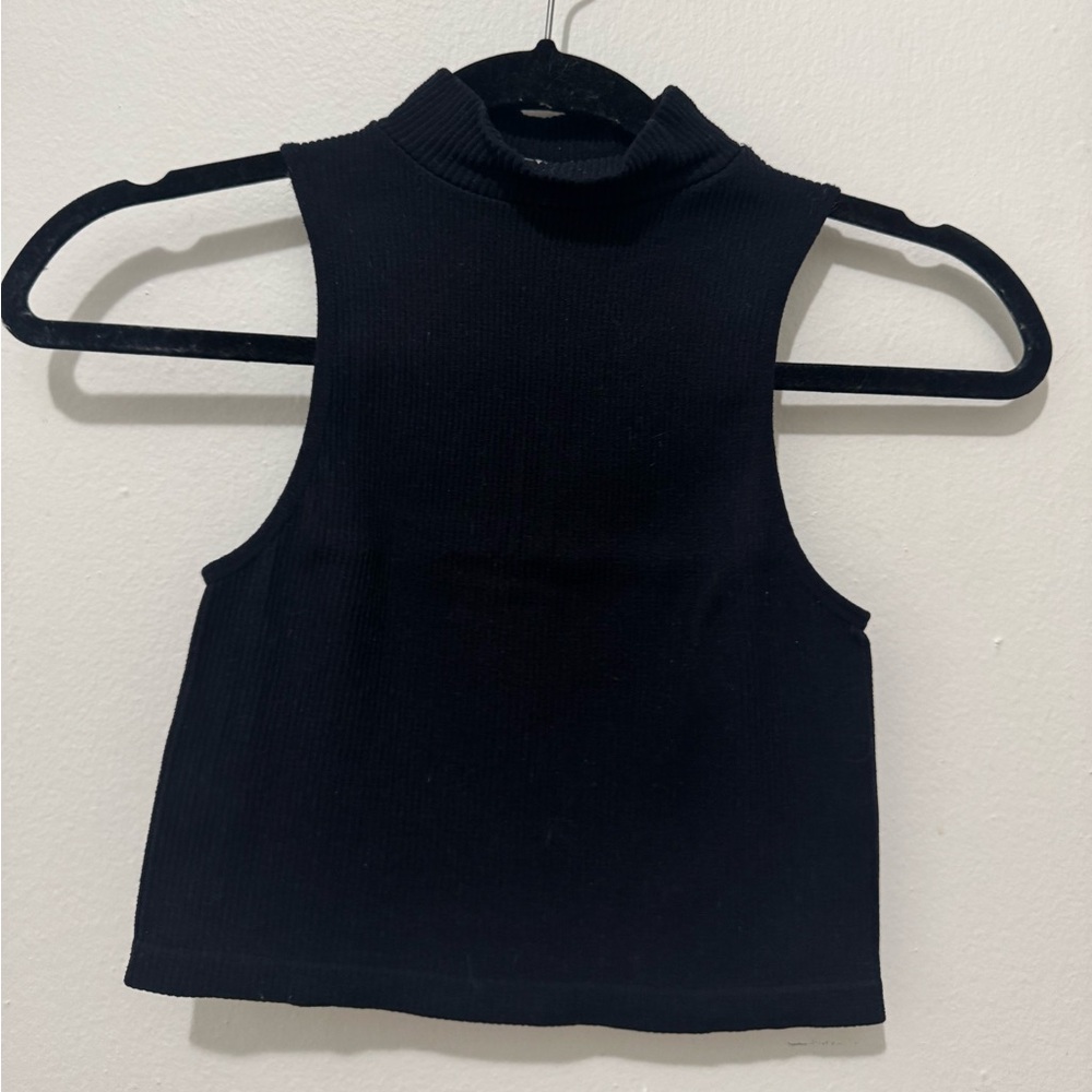 Zara Black Ribbed Mock Neck Sleeveless Crop Tank